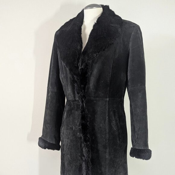 Utex  Black Suede Winter Coat with Rabbit Fur  Medium - Picture 1 of 7
